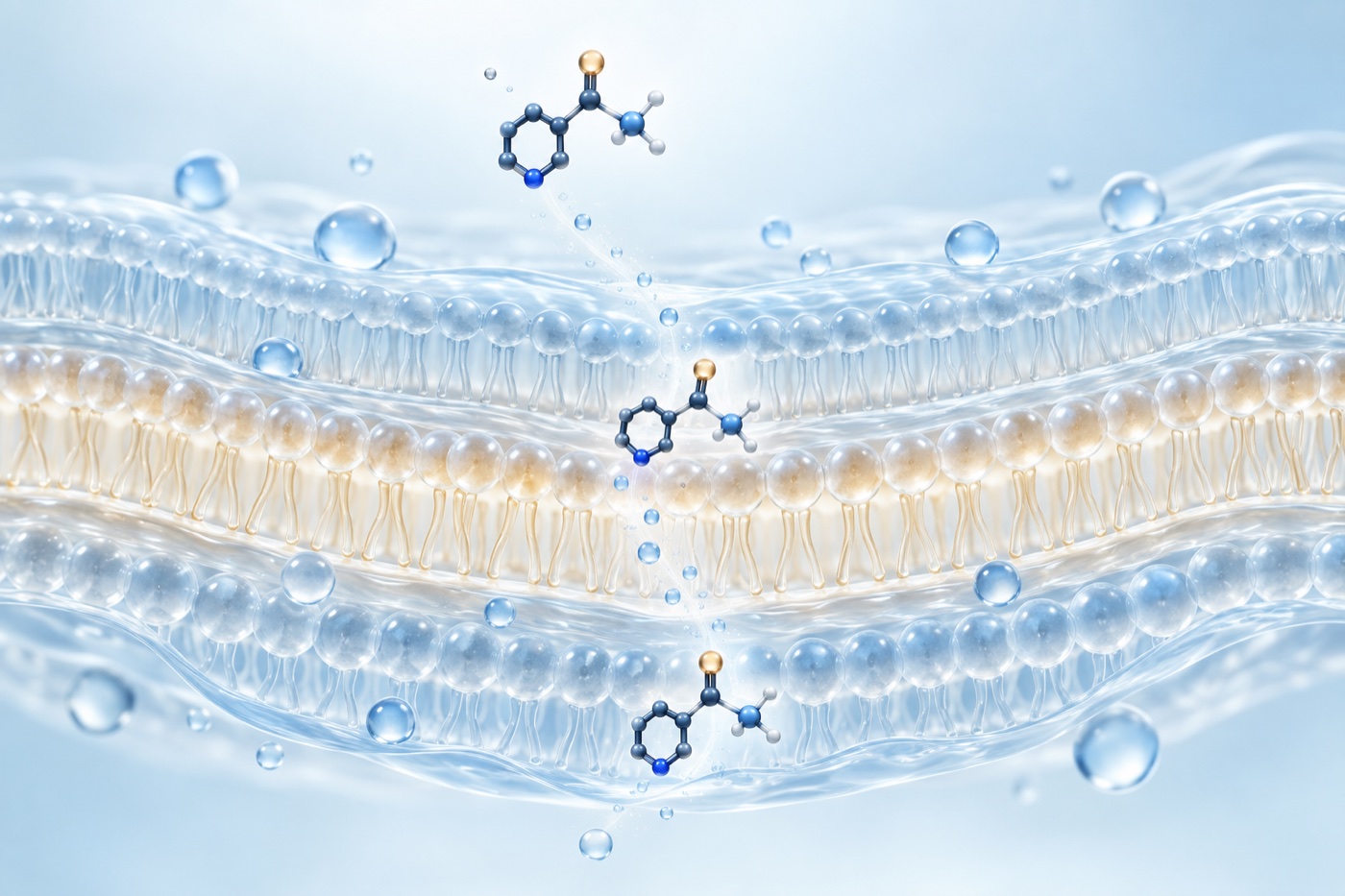 Conceptual layered skin-barrier membranes with a niacinamide-inspired molecular motif